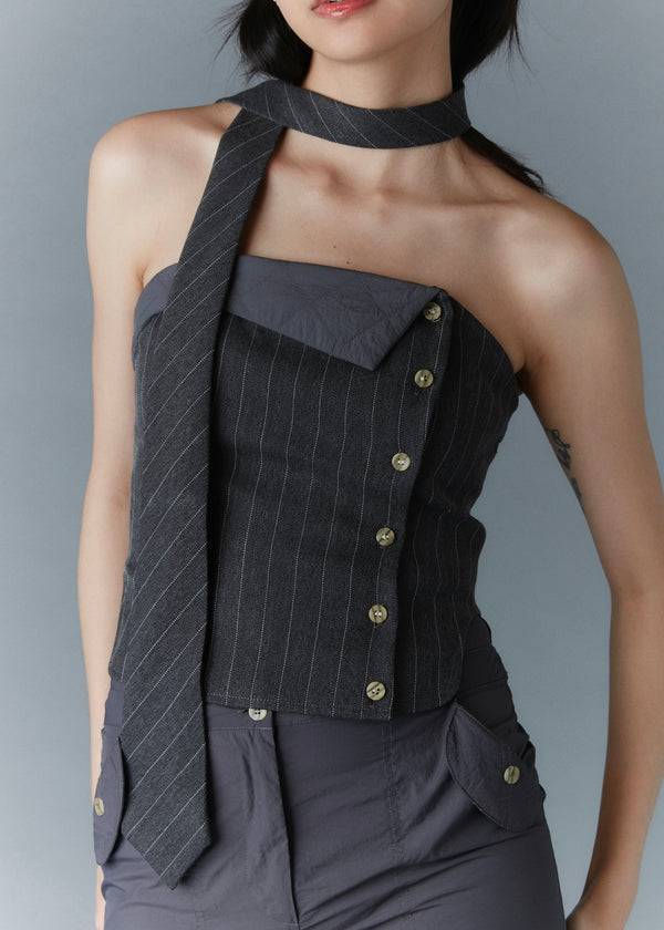 Pinstripe tube top × nylon