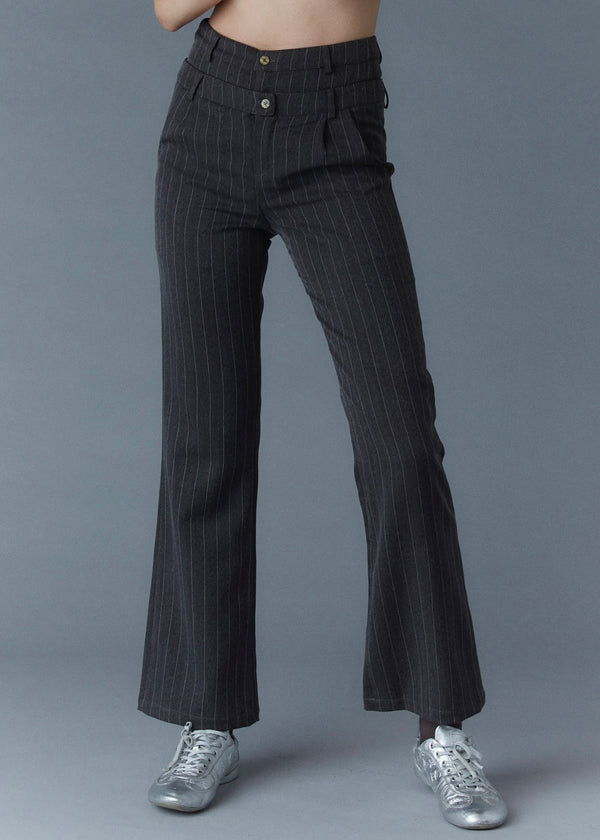 Pinstripe mock two-piece trousers